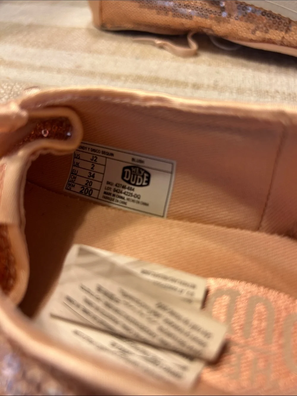 Hey Dude Rose Gold Sequin Slip-On Sneakers